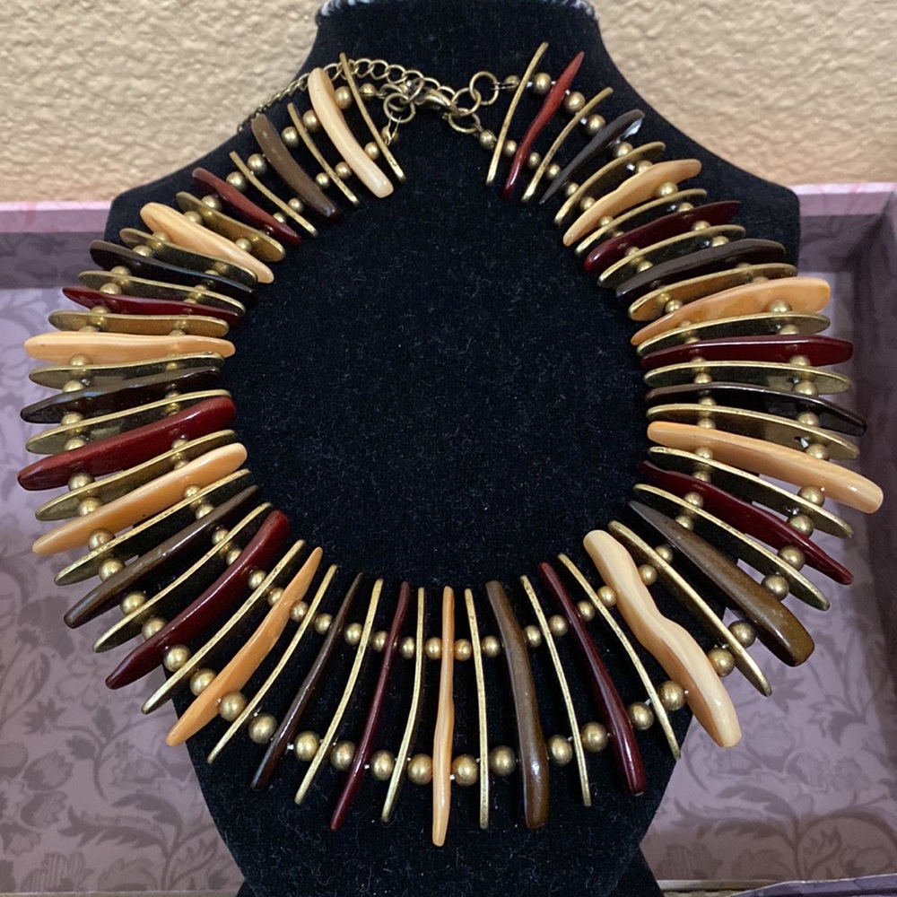 Vintage Statement Necklace. Multicolor Metal & Beads